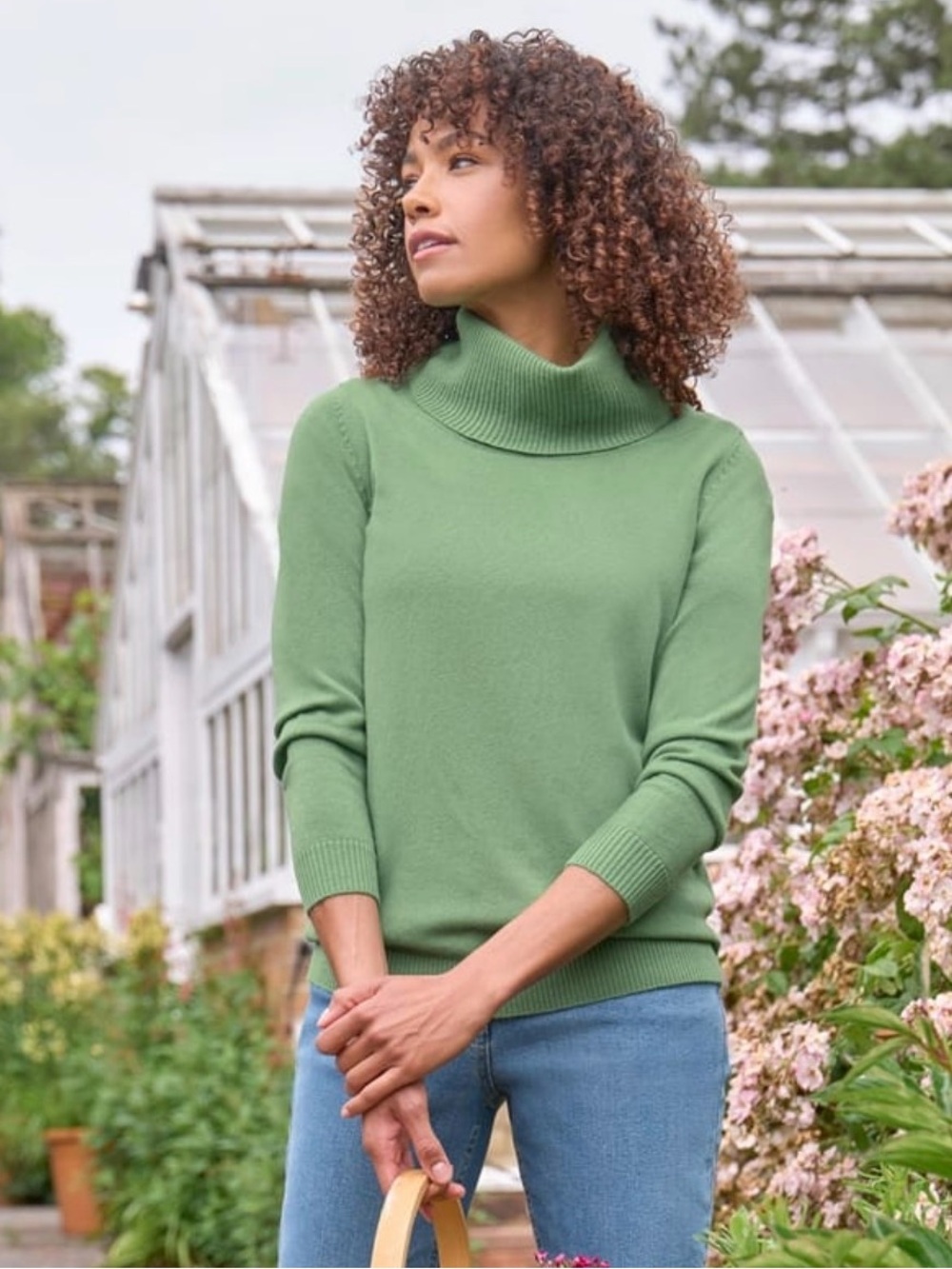 Woolovers Green Merino Wool & Cashmere Turtleneck Sweater Small Cozy Fall Luxury